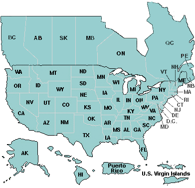 Map of the United States and Canada